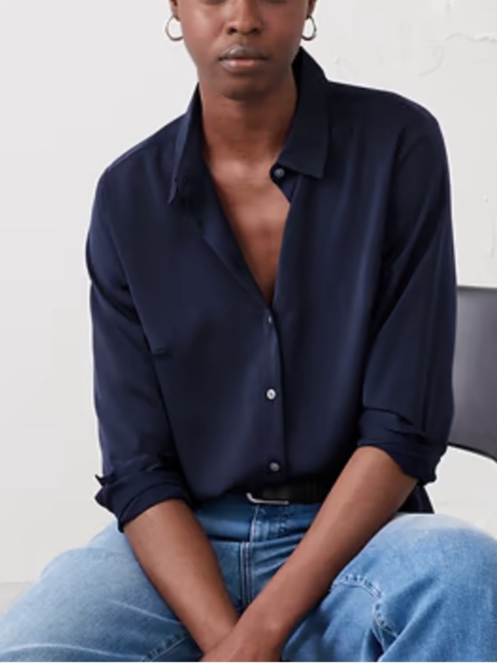 Banana Republic - everyday silky shirt - navy - size xxl/20